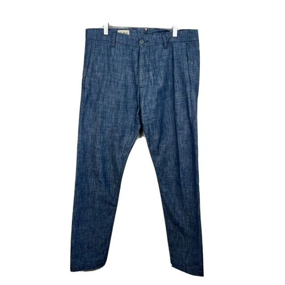 Circle Of Friends Pants 32 Mens Rinsed Blue Tapered Chino Cotton Casual Pockets